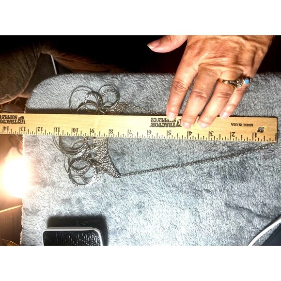 Womens Boho Chic Hammered Polished Silver tone Necklace 19" Layered - Picture 7 of 10